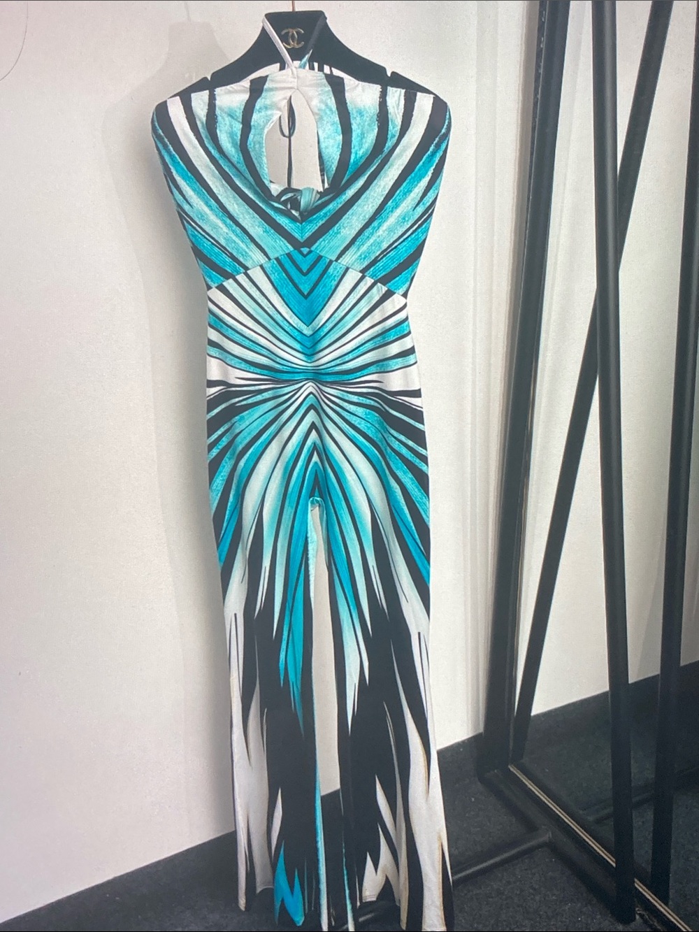 Missoni Abstract Print Halter Maxi Dress Sleeveless Bodycon Long Dress with Slit